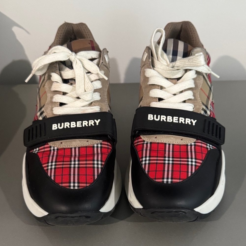 Burberry MENS Red Plaid Sneakers with Black Trim
